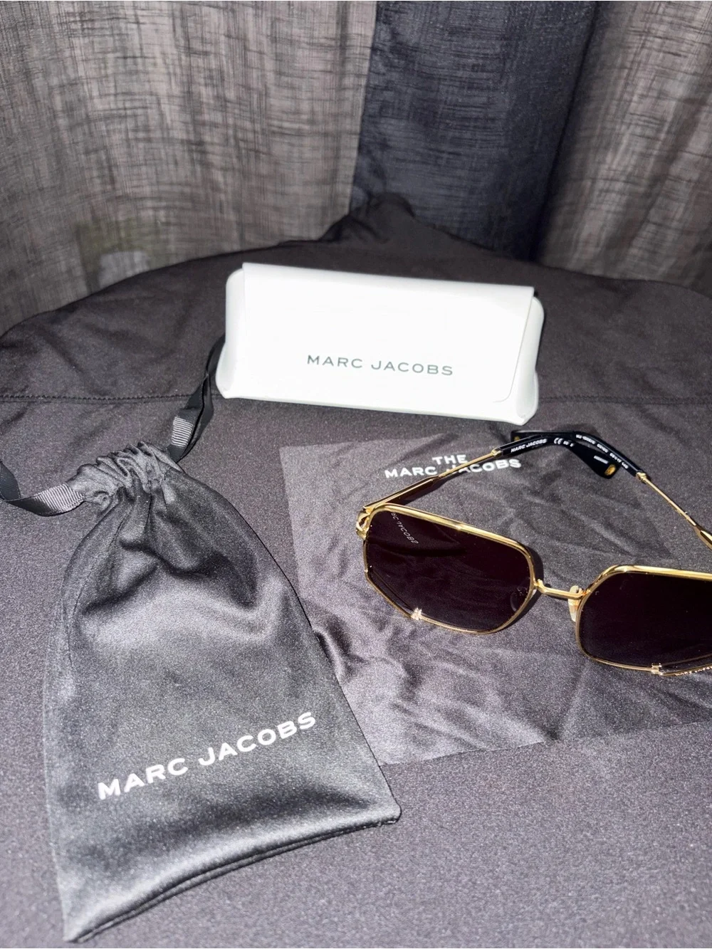 Marc Jacobs Gold Frame Sunglasses with Dark Lenses